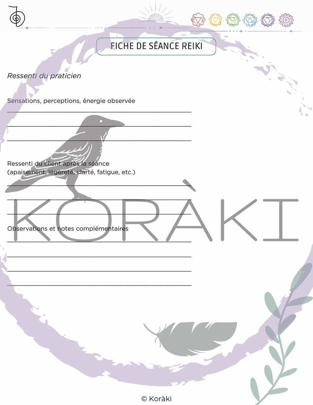 Pack documents praticien Reiki – Formulaires client, séance, suivi & chakras – PDF imprimable