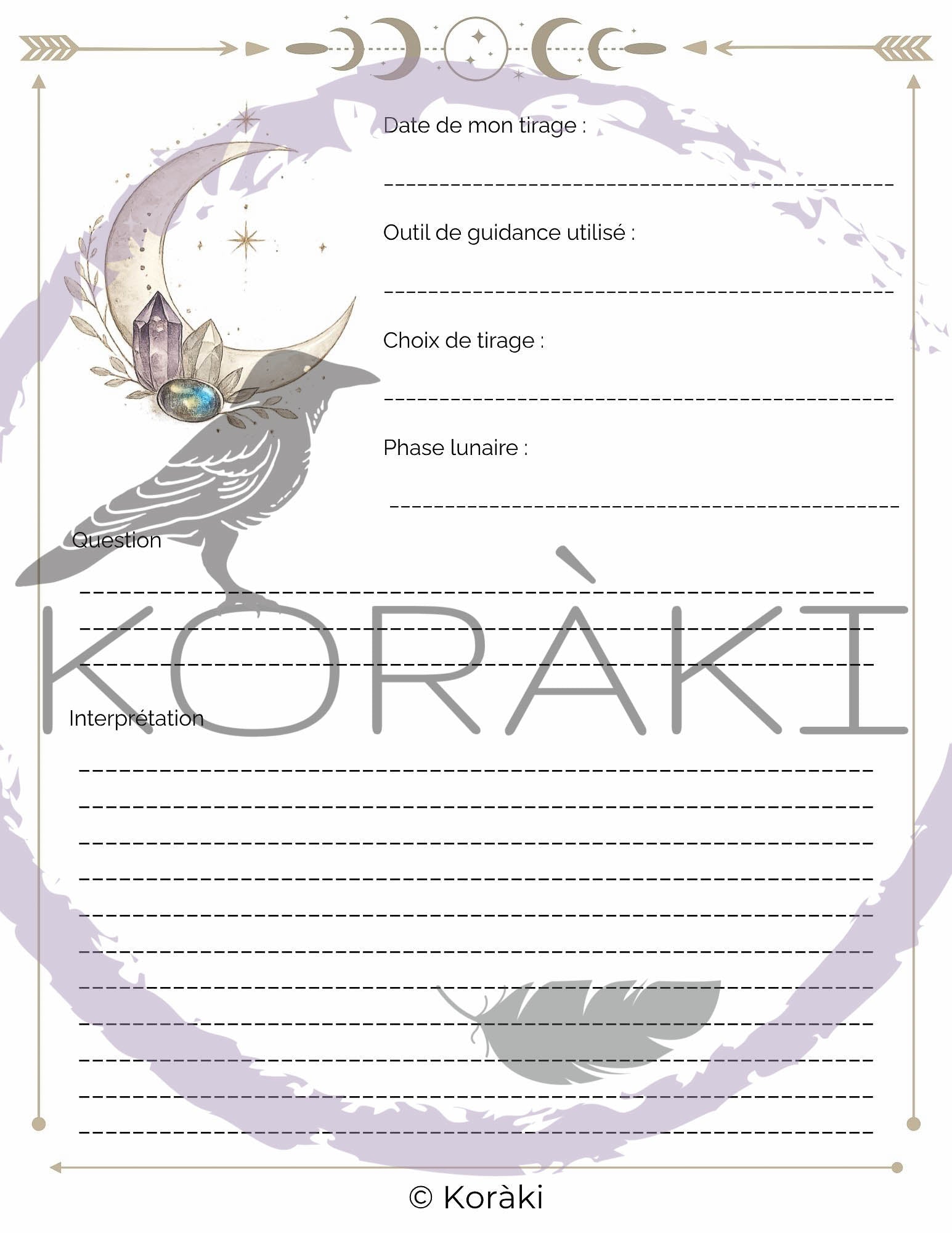 Packs de feuilles de tirage divinatoire Koràki