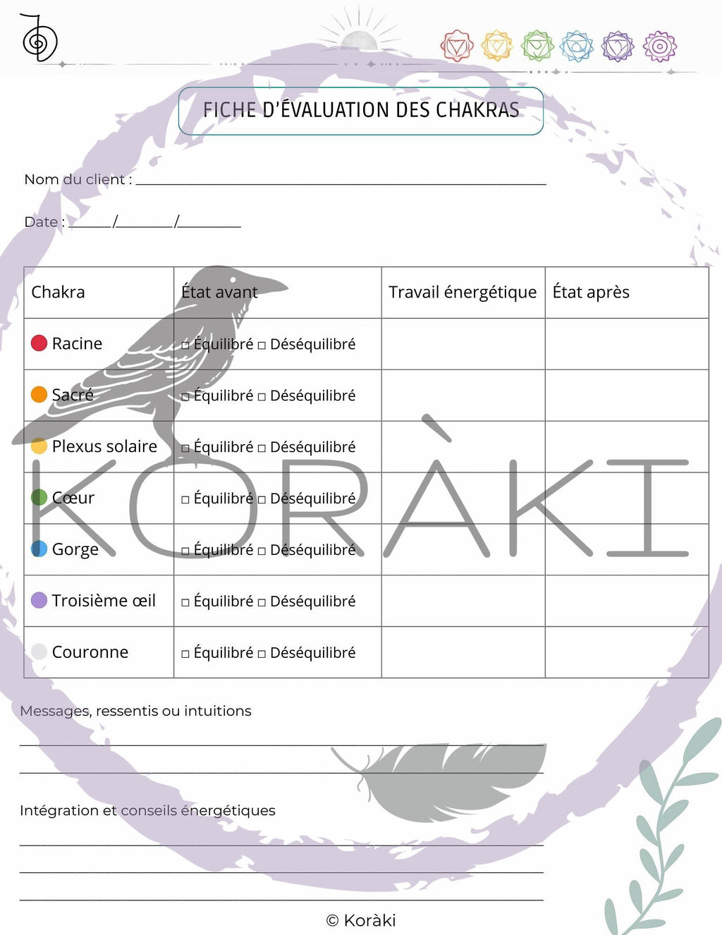 Pack documents praticien Reiki – Formulaires client, séance, suivi & chakras – PDF imprimable